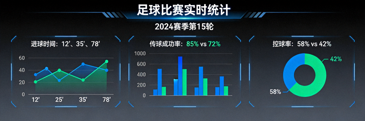 数据可视化大屏展示足球比赛实时统计数据图表